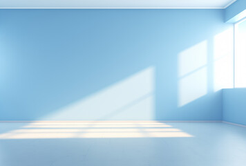 Empty pastel blue room background with sunlight - 738321688