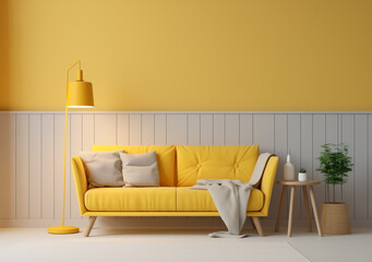 Small living room with a yellow sofa - 738322019