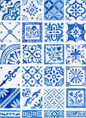 Watercolor Mediterranean tiles and borders isolated clipart set