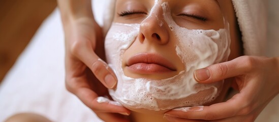 Facial treatment for skin's health and beauty, involving massage and peeling.