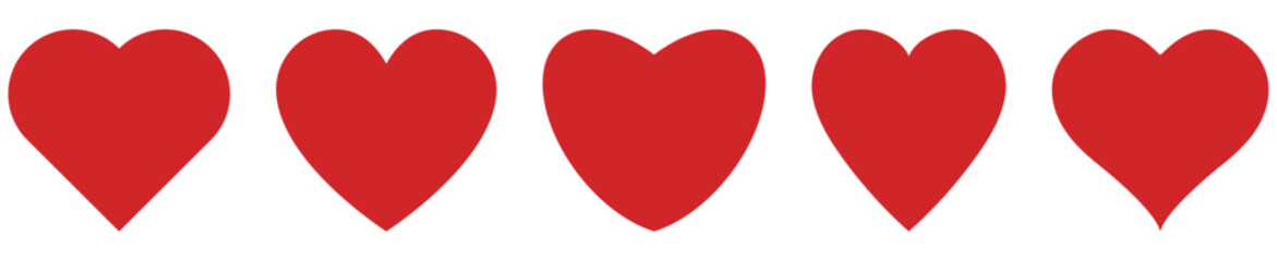 Red heart icon set. Love sign. Vector illustration isolated on white background