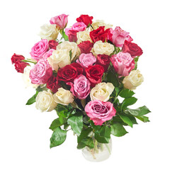 Bouquet of roses isolated on white. Valentines day, 8 march or mother day floral gift.