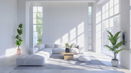 Fototapeta premium illustration of a 3d living room interior mockup in white color