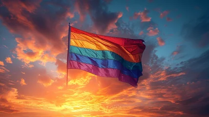 Foto op Plexiglas flag of the lgbt community in a sky and sunset © rodrigo