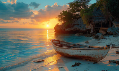 Setting sail for paradise: In the turquoise waters of Thailand, longtail boats dance along the...