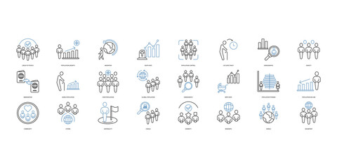 Population icons set. Set of editable stroke icons.Vector set of Population - obrazy, fototapety, plakaty