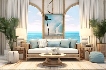 Fototapeta na wymiar Oceanic Escape: Coastal Inspired Living Room Para