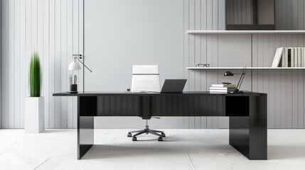 Fototapeta na wymiar Minimalistic Office Space with Black Desk AI Generated.