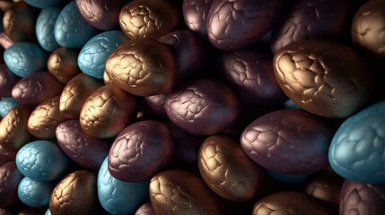Pattern Chocolates in the form of Easter eggs in colored foil