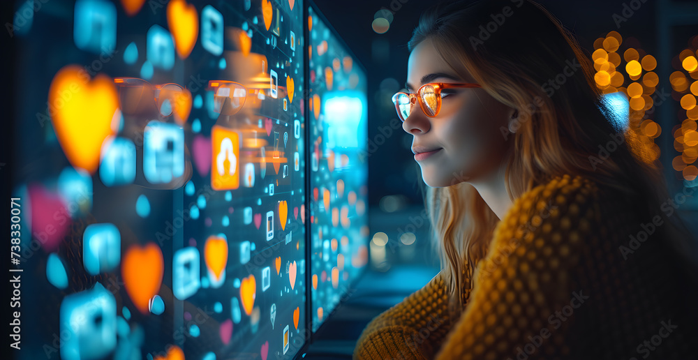 Aufkleber portrait of trader wearing eyeglasses with reflection cryptocurrency chart.
