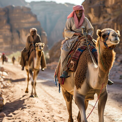 Desert Camel Caravan Journey in Picturesque Sandstone Valley