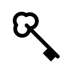 Key vector icon. House key black silhouette. Simple old key sign isolated on white background