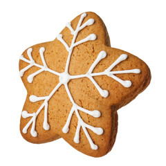 Tasty star shaped Christmas cookie with icing isolated on white