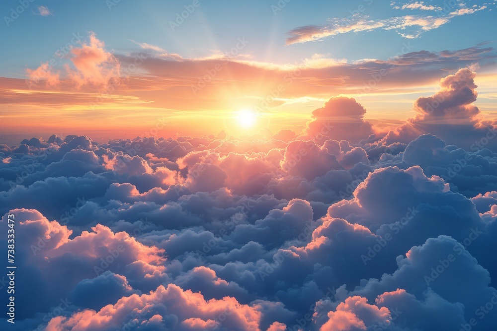 Poster view of the sky with clouds from an airplane. background with selective focus and copy space