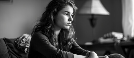 Fototapeta na wymiar Depressed adolescent female in therapist's clinic