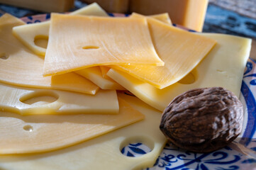 Cheese collection, Dutch ripe hard chees made from cow milk in the Netherlands 
