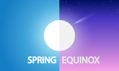 Equinox spring day night, vector art illustration.
