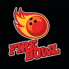 Bowling team logotype template with flaming red ball