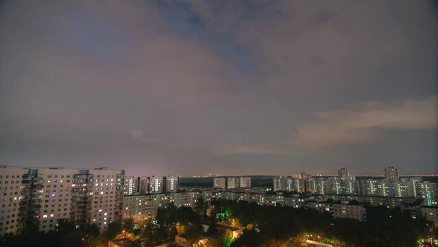 Timelapse of night thunderstorm in the city