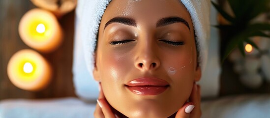Facial massage techniques for rejuvenation and anti-aging, practiced at home by a young woman.