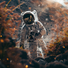 Astronaut Explorer on Alien Terrain - Cosmic Adventure and Discovery - obrazy, fototapety, plakaty