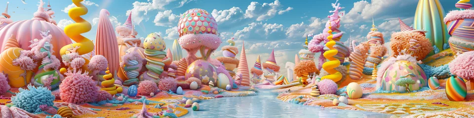 Tischdecke surreal and crazy happy easter world with colorful fantasy eggs © CROCOTHERY