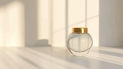 fragrance container designed with a golden lid on the white floor, generative ai