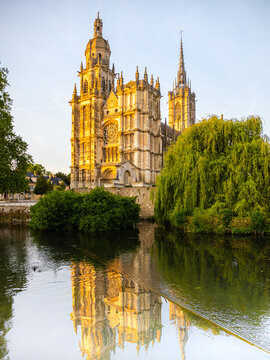 Notre-Dame d'Evreux cathedral reflections in Normandy