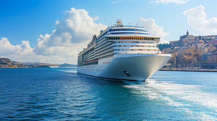 Naklejka premium a cruise ship has arrived at the port of a big city