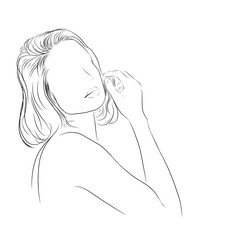 sketch of a charming woman from the side on a white background
