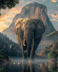 Foto op Canvas Elephant in front of the mountain © Marcos Luis