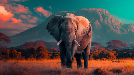 Fototapeta premium Elephant in front of the mountain