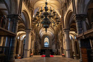 View from under a gorgeous chandelier above high altar in Canterbury Cathedral