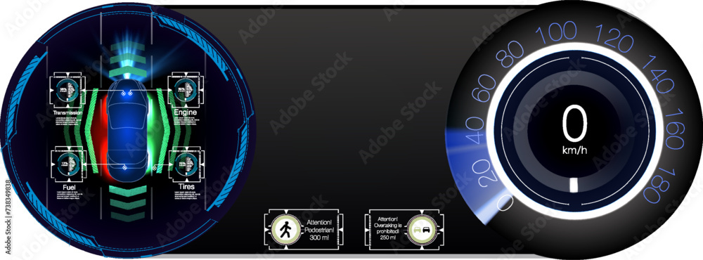 Poster futuristic vehicle dashboard display - a high-tech, user-friendly interface with detailed car status