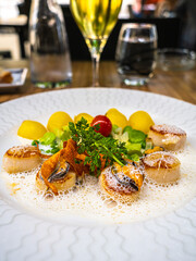 Gourmet scallops at a fancy French restaurant