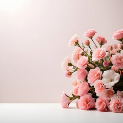 Minimalism: flowers on tender pink square, floral background