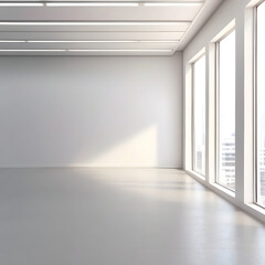 White stylish meeting room with panoramic windows, office without furniture
