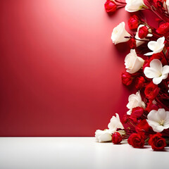 delicate flowers on red background, minimalism