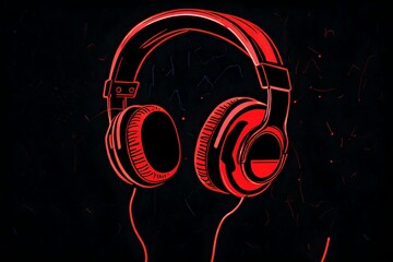 silhouette of the headphones  is red neon icon in neon style