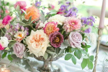 Obraz na płótnie Canvas Modern stylish bouquet of wildflowers. Minimalism. Trend. Pastel colors with accents. Bridal bouquet