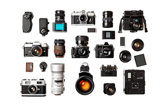 A Collage of Photography Related Icons Isolated on Transparent Background.
