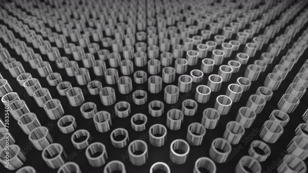 Poster seamless looping 3d animated background with metallic tubes in changing light and shadows