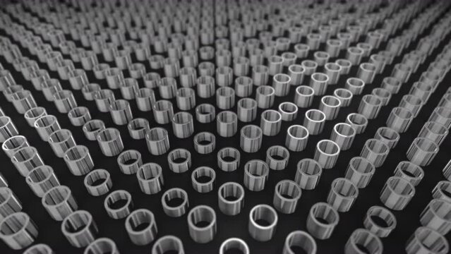 Seamless Looping 3d animated background with metallic tubes in changing light and shadows