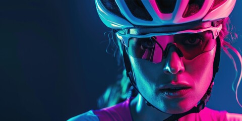 Naklejka na ściany i meble Women cycling race advertising campaign, neon glowing