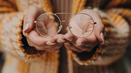Hands holding retro-style eyeglasses