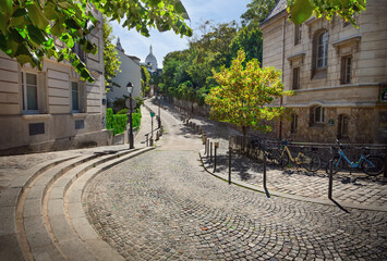 Street in quarter Montmartre in Paris - 738356438