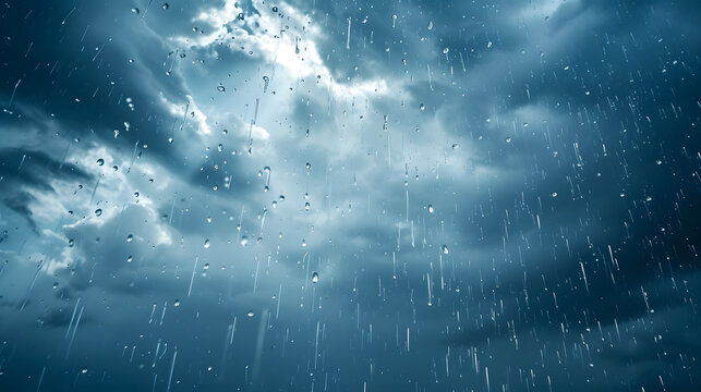 Heavy Rainfall Against a Stormy Sky Background