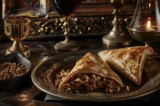 B'stilla or Bastilla, a Savory Moroccan Chicken Pie, Pastilla Pigeon Pie Topped with Almonds and Powdered Sugar