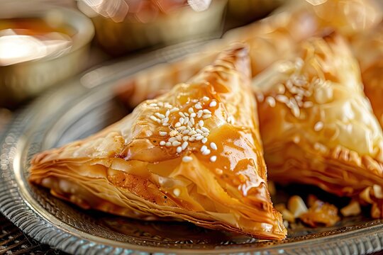 B'stilla or Bastilla, a Savory Moroccan Chicken Pie, Pastilla Pigeon Pie Topped with Almonds and Powdered Sugar
