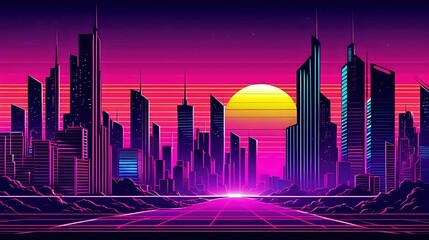  Retro 80s Synthwave Cityscape